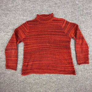 Crazy Horse Sweater Womens Large‎ Red Striped Mock Neck Stretch Knit Pullover